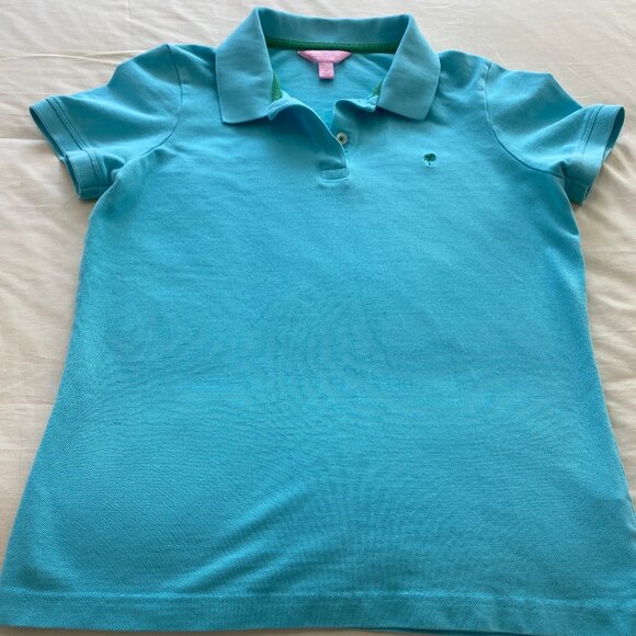 Lilly Pulitzer Cyan Blue Pima Cotton Women's Polo M - Picture 1 of 6